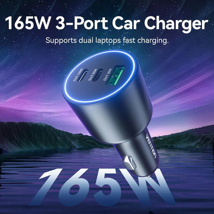Vention FFPB0 Cargador de Coche 2xUSB-C 1xUSB 165W